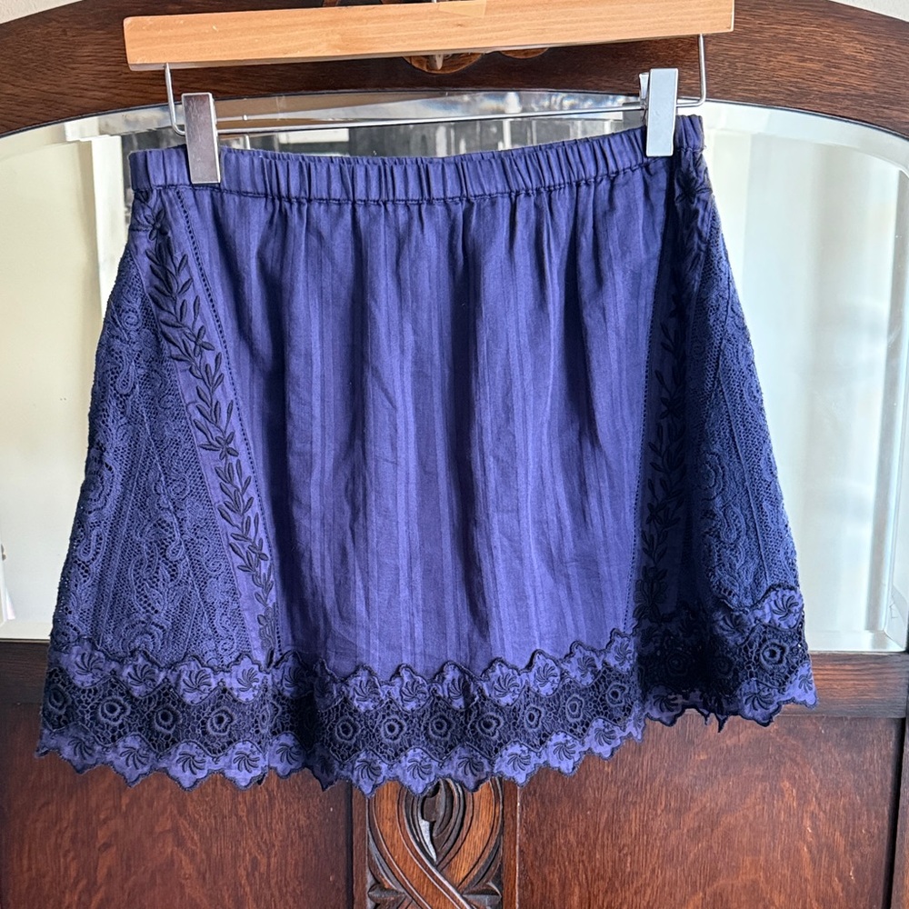 LoveShackFancy NWT Sterling Midnight Blue Lace Cotton XS Mini Skirt